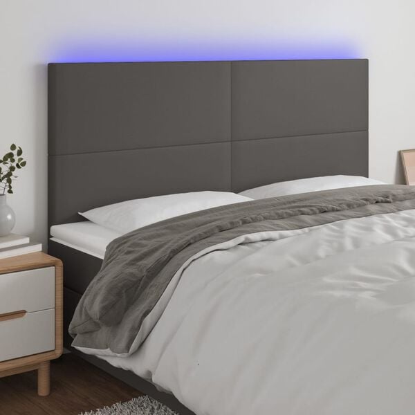 vidaXL T&ecirc;te de lit &agrave; LED Gris 160x5x118/128 cm Similicuir
