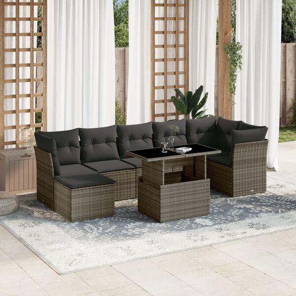 vidaXL Salon de jardin 8 pcs avec coussins gris r&eacute;sine tress&eacute;e