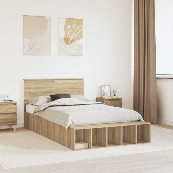 vidaXL Cadre de lit Ch&ecirc;ne Sonoma 135 x 190 cm Bois d'ing&eacute;nierie