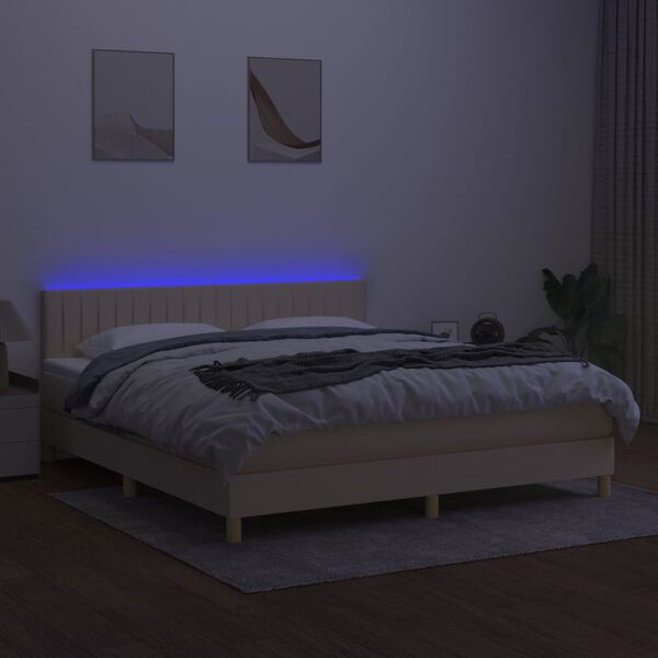 vidaXL Sommier &agrave; lattes de lit avec matelas LED Cr&egrave;me 180x200 cm Tissu
