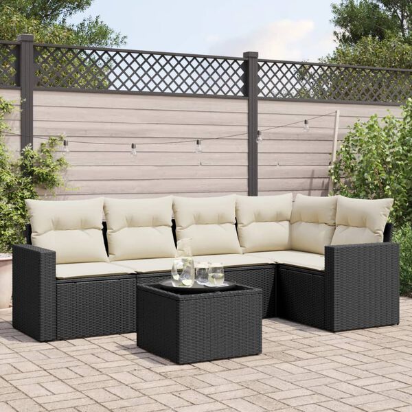 vidaXL Salon de jardin 6 pcs avec coussins noir r&eacute;sine tress&eacute;e