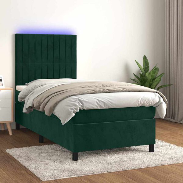 vidaXL Sommier &agrave; lattes de lit matelas LED Vert fonc&eacute; 80x200cm Velours
