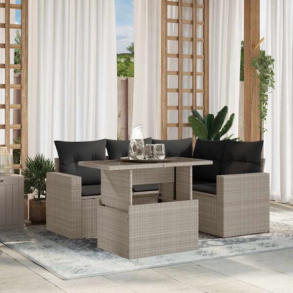 vidaXL Salon de jardin 5 pcs avec coussins gris clair r&eacute;sine tress&eacute;e