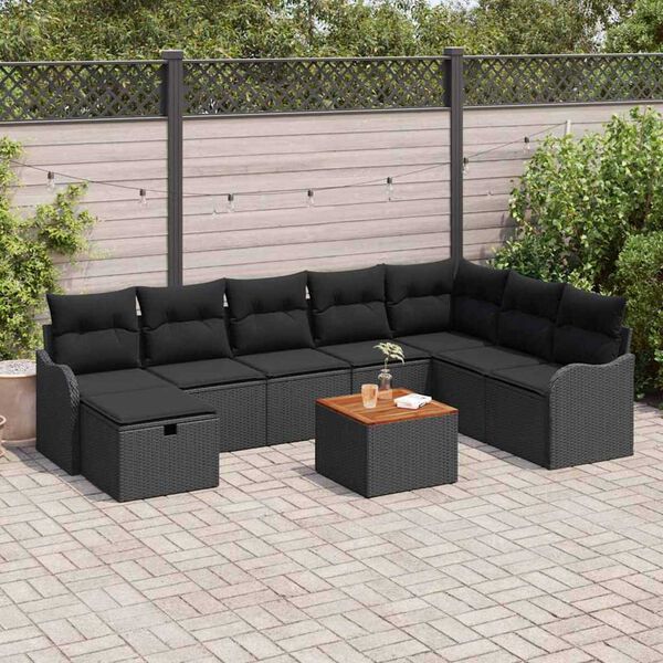vidaXL Ensemble de canap&eacute; de jardin avec coussin 9 pcs Noir Poly rotin