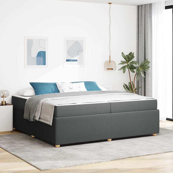 vidaXL Cadre de lit avec matelas Gris fonc&eacute; 200 x 200 cm tissu