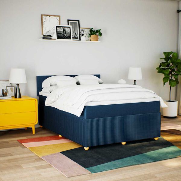 vidaXL Sommier &agrave; lattes de lit avec matelas Bleu 140x200 cm Tissu