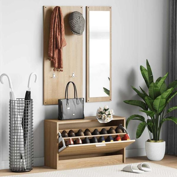 vidaXL Ensemble de meubles &agrave; chaussures 3 en 1 en bois d'ing&eacute;nierie ch&ecirc;ne Sonoma