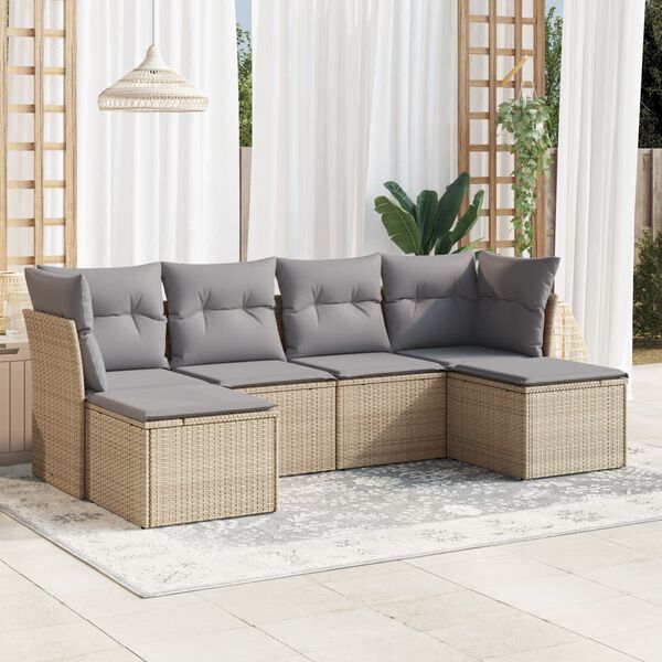 vidaXL Salon de jardin avec coussins 6 pcs beige r&eacute;sine tress&eacute;e