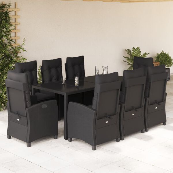 vidaXL Ensemble &agrave; manger de jardin 9pcs coussins noir r&eacute;sine tress&eacute;e