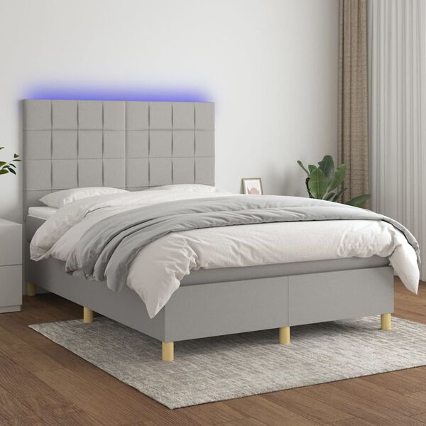vidaXL Sommier &agrave; lattes de lit et matelas et LED Gris clair 140x200 cm
