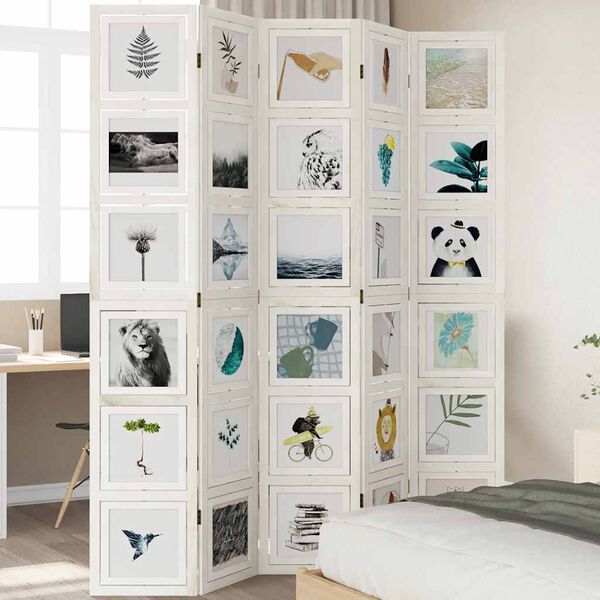 vidaXL Cloison de s&eacute;paration 5 panneaux blanc bois de paulownia massif