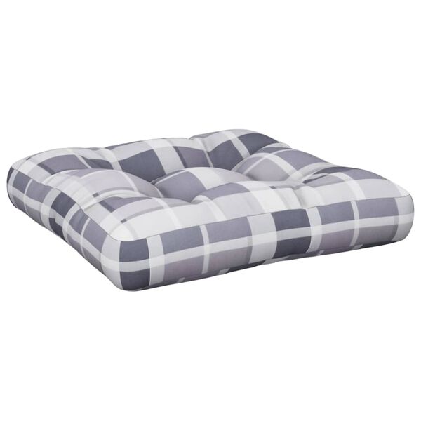 vidaXL Coussin de palette motif &agrave; carreaux gris tissu