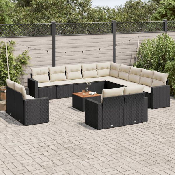 vidaXL Salon de jardin avec coussins 14 pcs noir r&eacute;sine tress&eacute;e