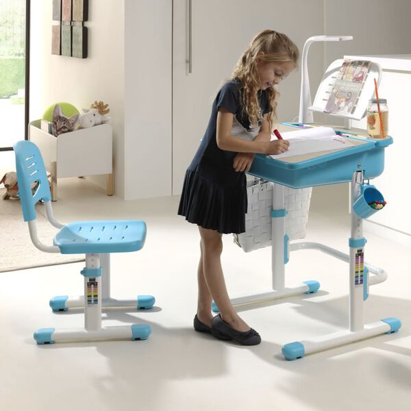 Vipack Bureau r&eacute;glable enfant avec chaise Bleu clair et blanc