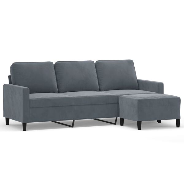 vidaXL Canap&eacute; &agrave; 3 places avec repose-pieds Gris fonc&eacute; 180 cm Velours