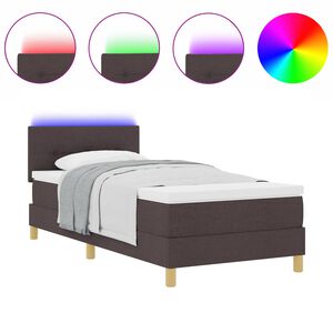 vidaXL Lit &agrave; ressort LED avec matelas Marron fonc&eacute; 80 x 200 cm tissu