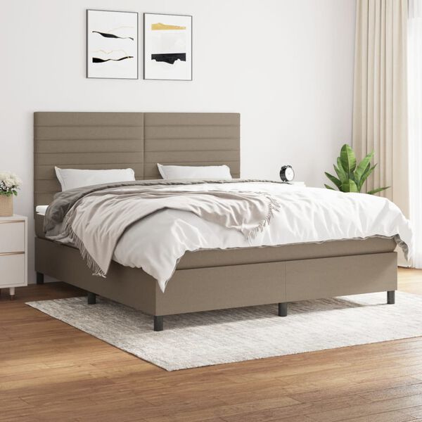 vidaXL Sommier &agrave; lattes de lit avec matelas Taupe 160x200 cm Tissu
