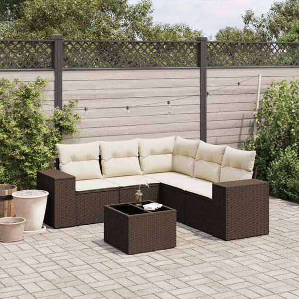 vidaXL Salon de jardin avec coussins 6 pcs marron r&eacute;sine tress&eacute;e