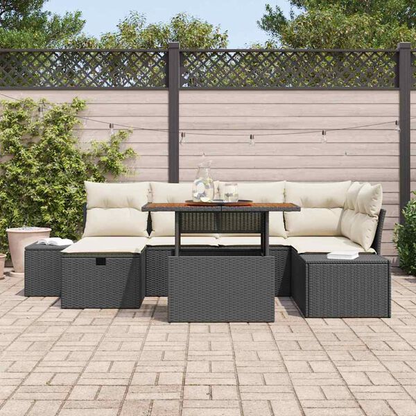 vidaXL Ensemble de canap&eacute; de jardin 7 pcs Noir polyrotin