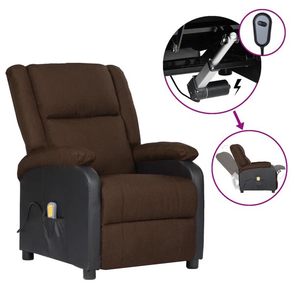 vidaXL Fauteuil de massage électrique marron foncé similicuir et tissu