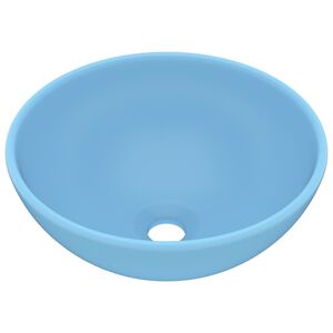 vidaXL Lavabo rond de salle de bain Bleu clair mat 32,5x14cm C&eacute;ramique