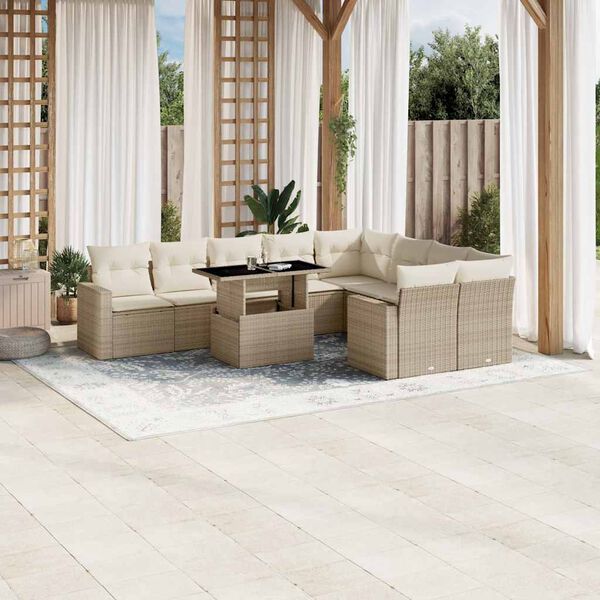 vidaXL Salon de jardin avec coussins 10 pcs beige résine tressée