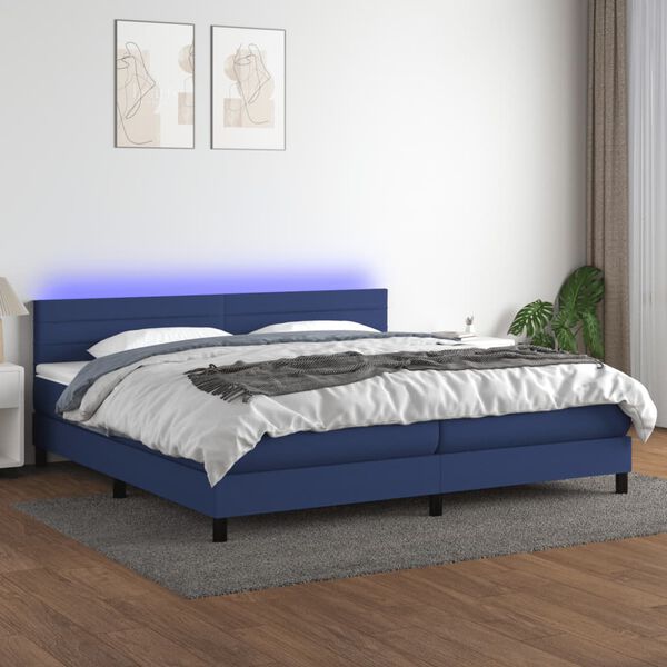 vidaXL Sommier &agrave; lattes de lit et matelas et LED Bleu 200x200 cm Tissu