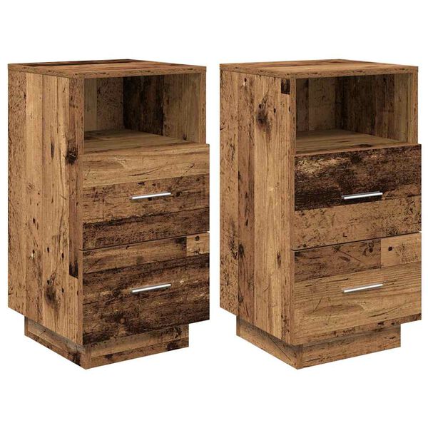 vidaXL Tables de chevet 2 pcs avec 2 tiroirs vieux bois 36x36x68 cm