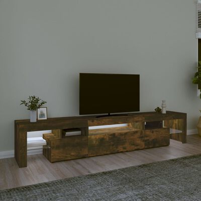 vidaXL Meuble TV avec lumières LED Chêne fumé 215x36,5x40 cm