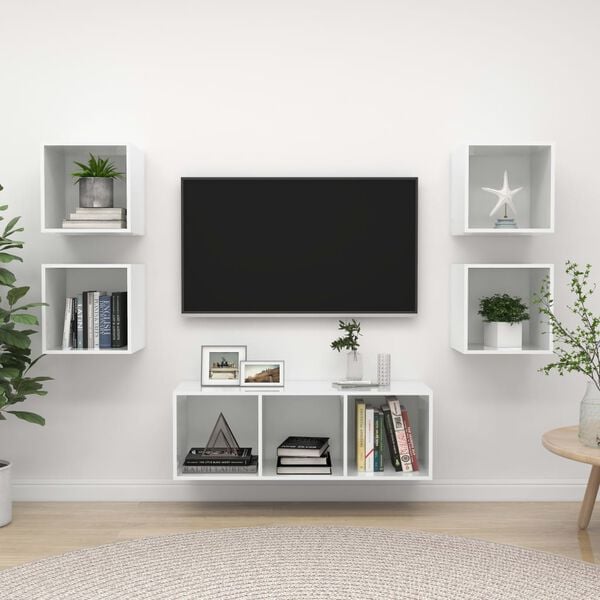 vidaXL Ensemble de meuble TV 5 pcs Blanc brillant Bois d'ingénierie