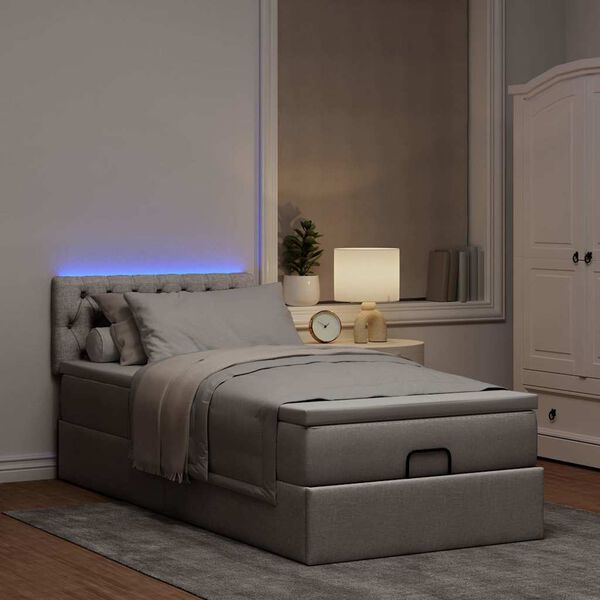 vidaXL Lit ottoman avec matelas et LED taupe 90x200 cm tissu