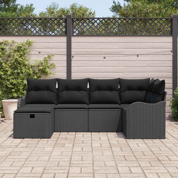 vidaXL Ensemble de canapé de jardin avec coussin 6 pcs Noir Poly rotin