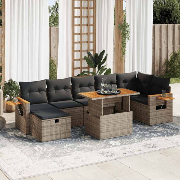 vidaXL Salon de jardin 5 pcs avec coussins gris r&eacute;sine tress&eacute;e