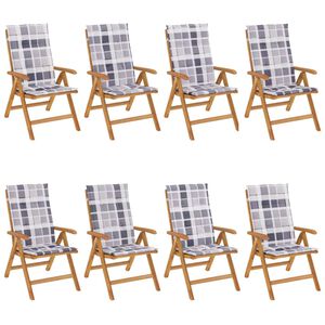 vidaXL Chaises de jardin inclinables et coussins lot de 8 teck solide