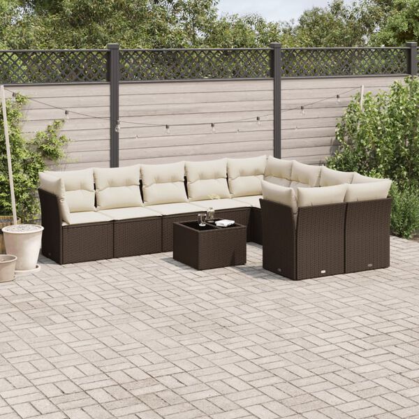 vidaXL Salon de jardin 10 pcs avec coussins marron r&eacute;sine tress&eacute;e