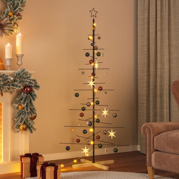 vidaXL Arbre de No&euml;l en m&eacute;tal avec base en bois noir 180 cm