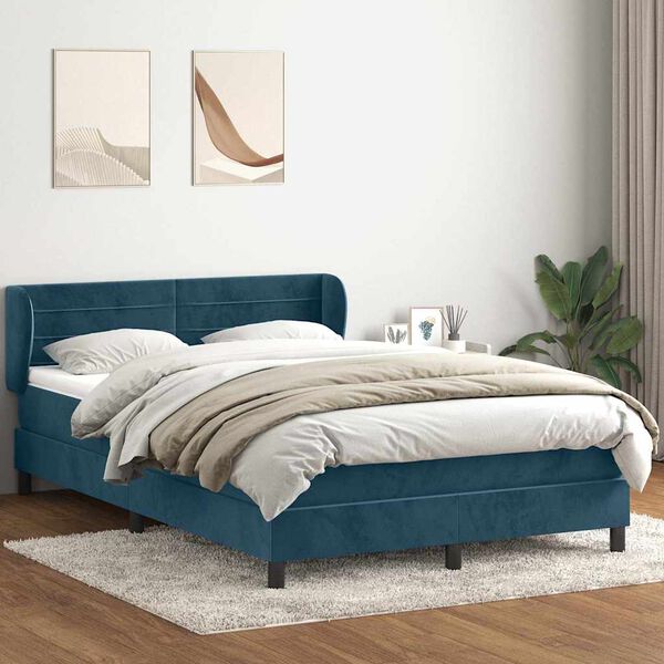 vidaXL Sommier &agrave; lattes de lit et matelas bleu fonc&eacute; 140x220cm velours