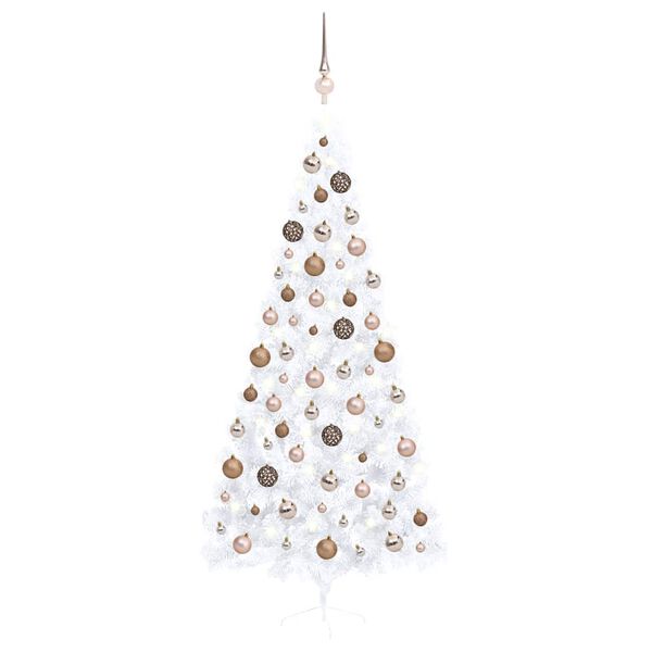 vidaXL Demi-arbre de No&euml;l artificiel pr&eacute;-&eacute;clair&eacute; et boules blanc 240cm