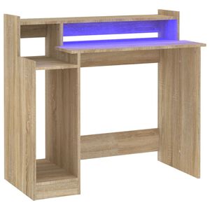 vidaXL Bureau avec lumi&egrave;res LED Ch&ecirc;ne 97x45x90 cm Bois d'ing&eacute;nierie
