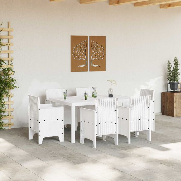 vidaXL Ensemble de salle &agrave; manger pour jardin 7 pcs Blanc Rattan Polt