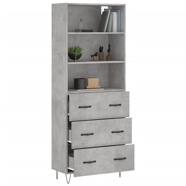 vidaXL Buffet haut Gris b&eacute;ton 69,5x34x180 cm Bois d'ing&eacute;nierie
