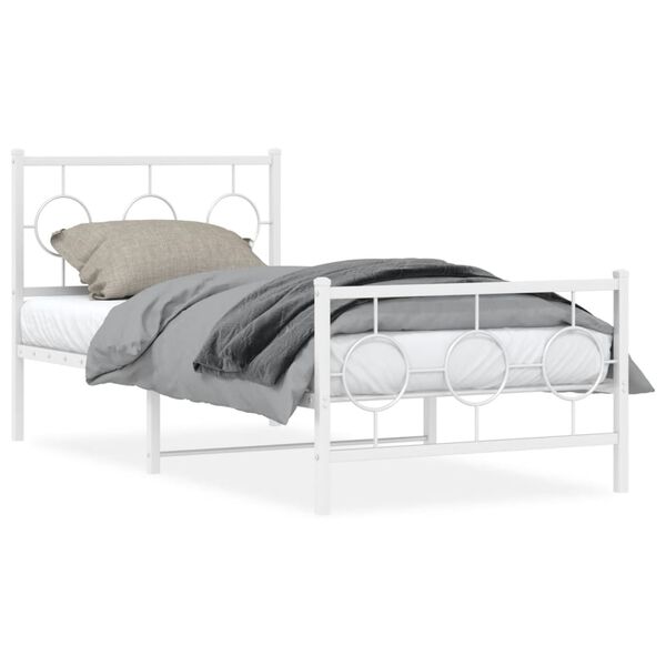 vidaXL Cadre de lit m&eacute;tal sans matelas avec pied de lit blanc 90x200cm