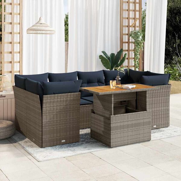 vidaXL Salon de jardin avec coussins 7 pcs gris résine tressée