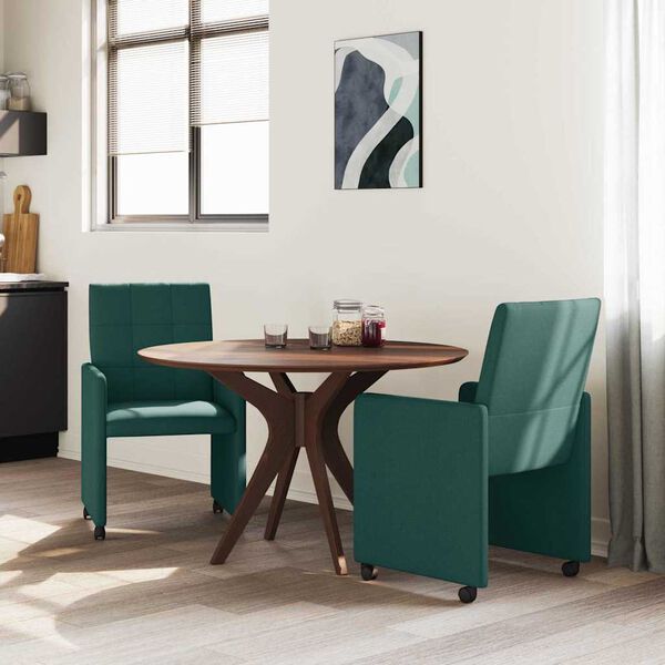vidaXL Chaises de Salle &agrave; Manger avec Roues 2 pcs Vert fonc&eacute; tissu