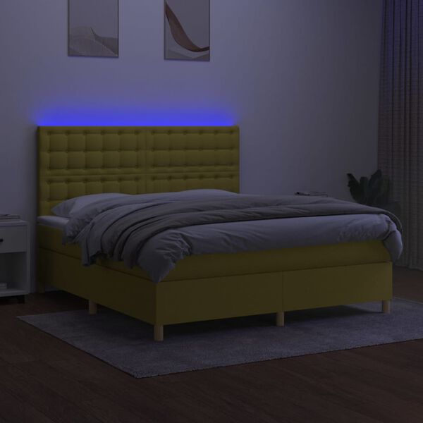 vidaXL Sommier &agrave; lattes de lit et matelas et LED Vert 160x200 cm Tissu