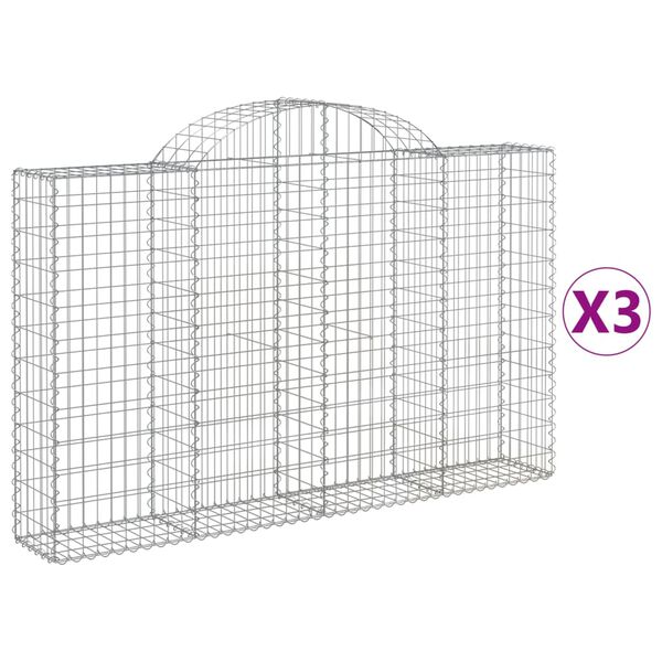 vidaXL Paniers à gabions arqués 3 pcs 200x30x120/140 cm Fer galvanisé