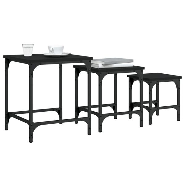 vidaXL Tables basses gigognes 3 pcs noir bois d'ing&eacute;nierie