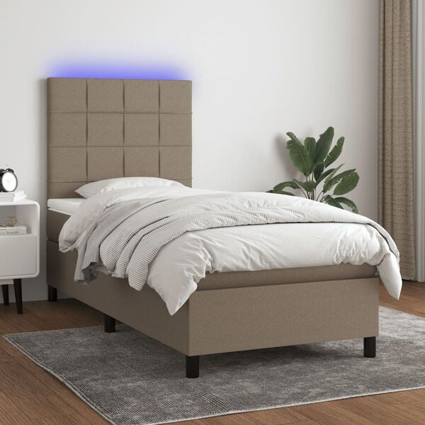 vidaXL Sommier &agrave; lattes de lit et matelas et LED Taupe 80x200 cm Tissu
