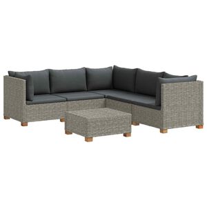 vidaXL 6 pc Ensemble de Salon en Rotin avec Coussins GENDT Gris Kubu