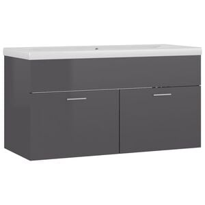 vidaXL Armoire d'&eacute;vier et lavabo int&eacute;gr&eacute; Gris brillant Bois ing&eacute;nierie